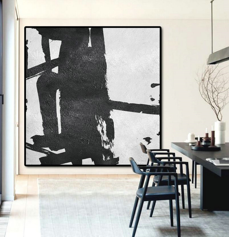 Hand Made Abstract Art,Oversized Minimal Black And White Painting - Acrylic Painting On Canvas